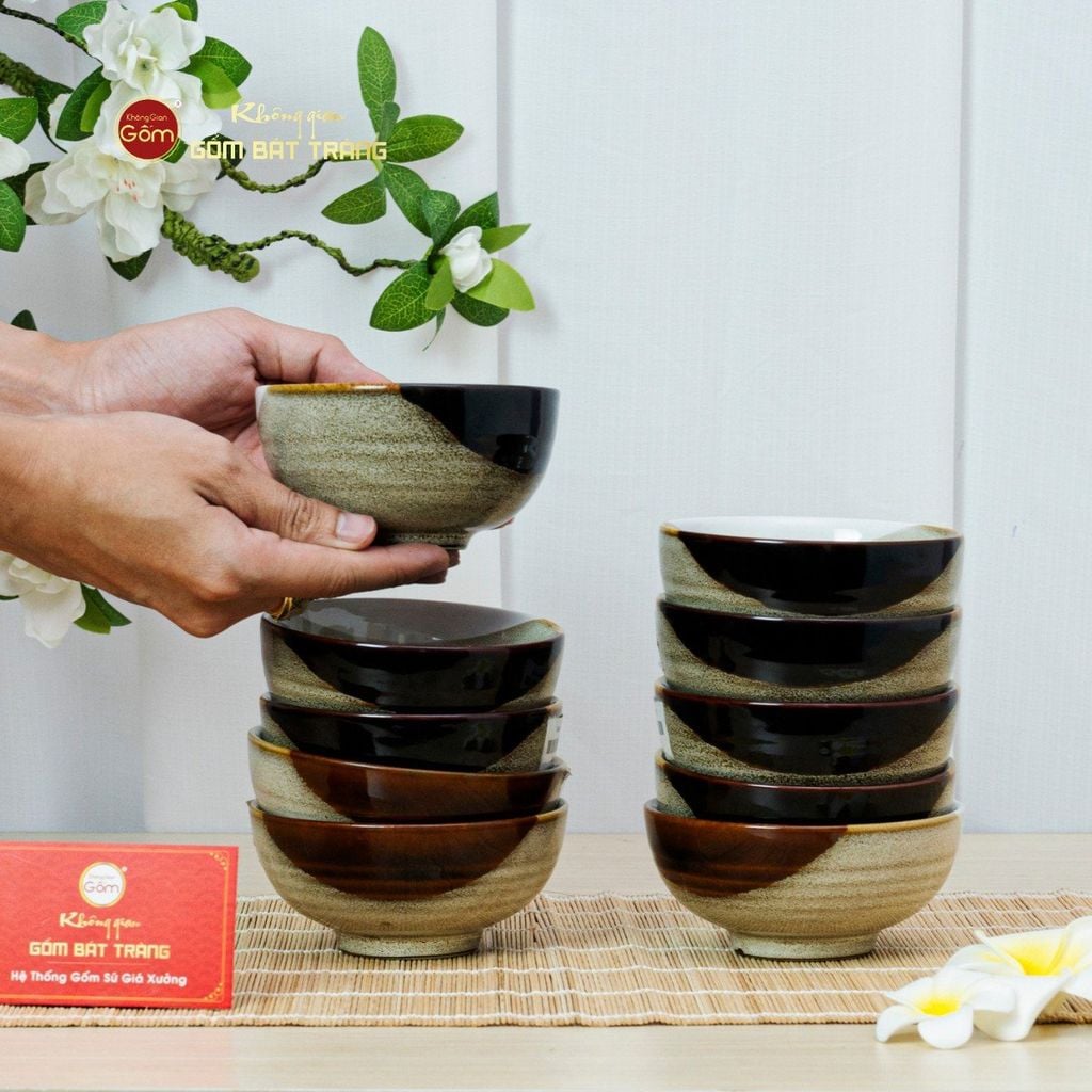 Bộ Bát Đĩa Bát Tràng Men Hỏa Biến Ba Màu