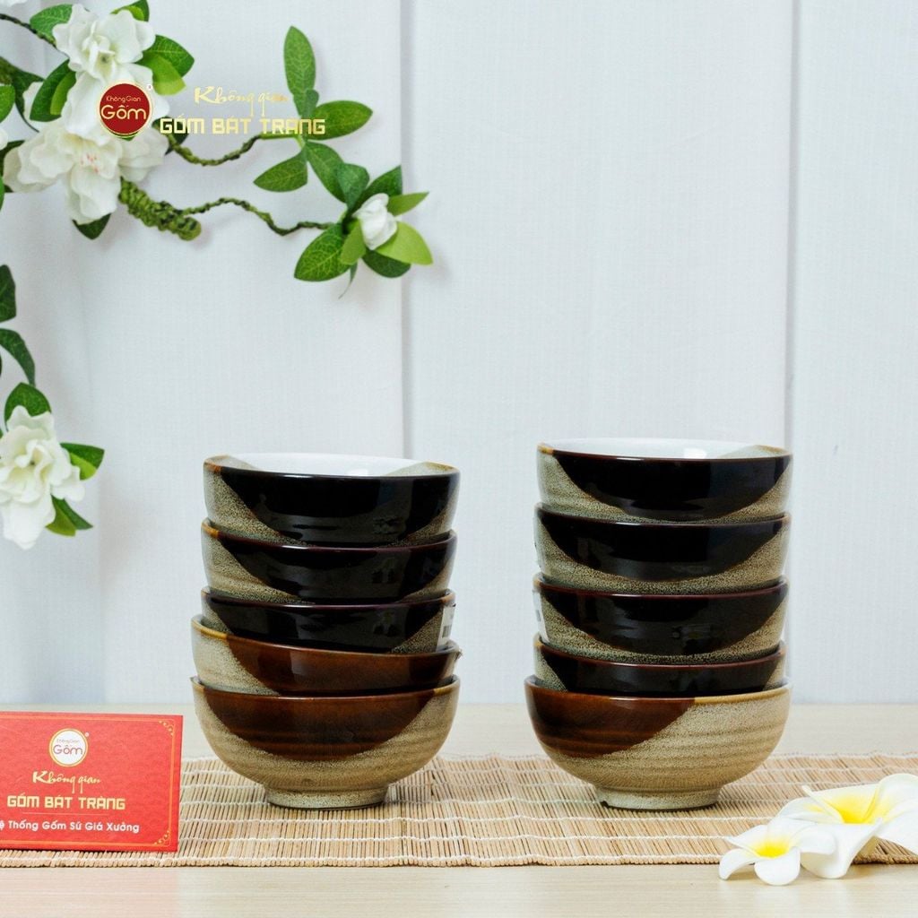 Bộ Bát Đĩa Bát Tràng Men Hỏa Biến Ba Màu