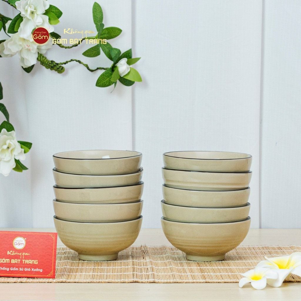 Bộ Bát Đĩa Bát Tràng Hoa Sứ Đỏ