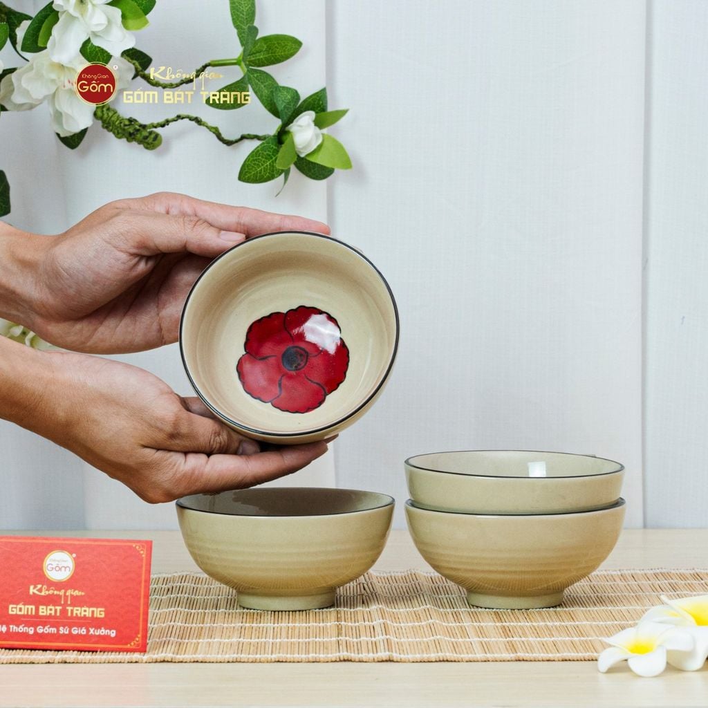 Bát Cơm Hoa Sứ Đỏ