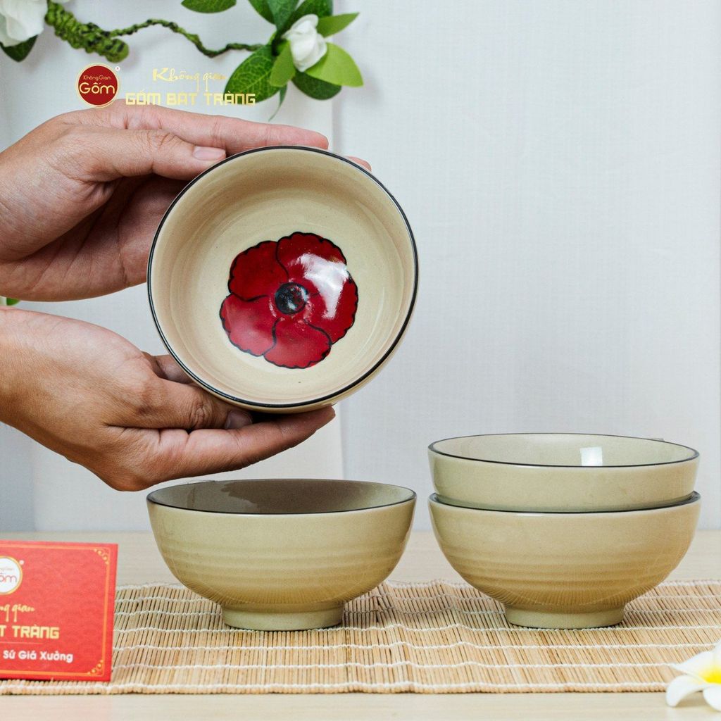 Bộ Bàn Ăn 4 Người (10 món) Men Hoả Biến Hoa Sứ Đỏ