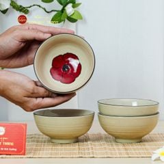 Bộ Bàn Ăn 4 Người (10 món) Men Hoả Biến Hoa Sứ Đỏ