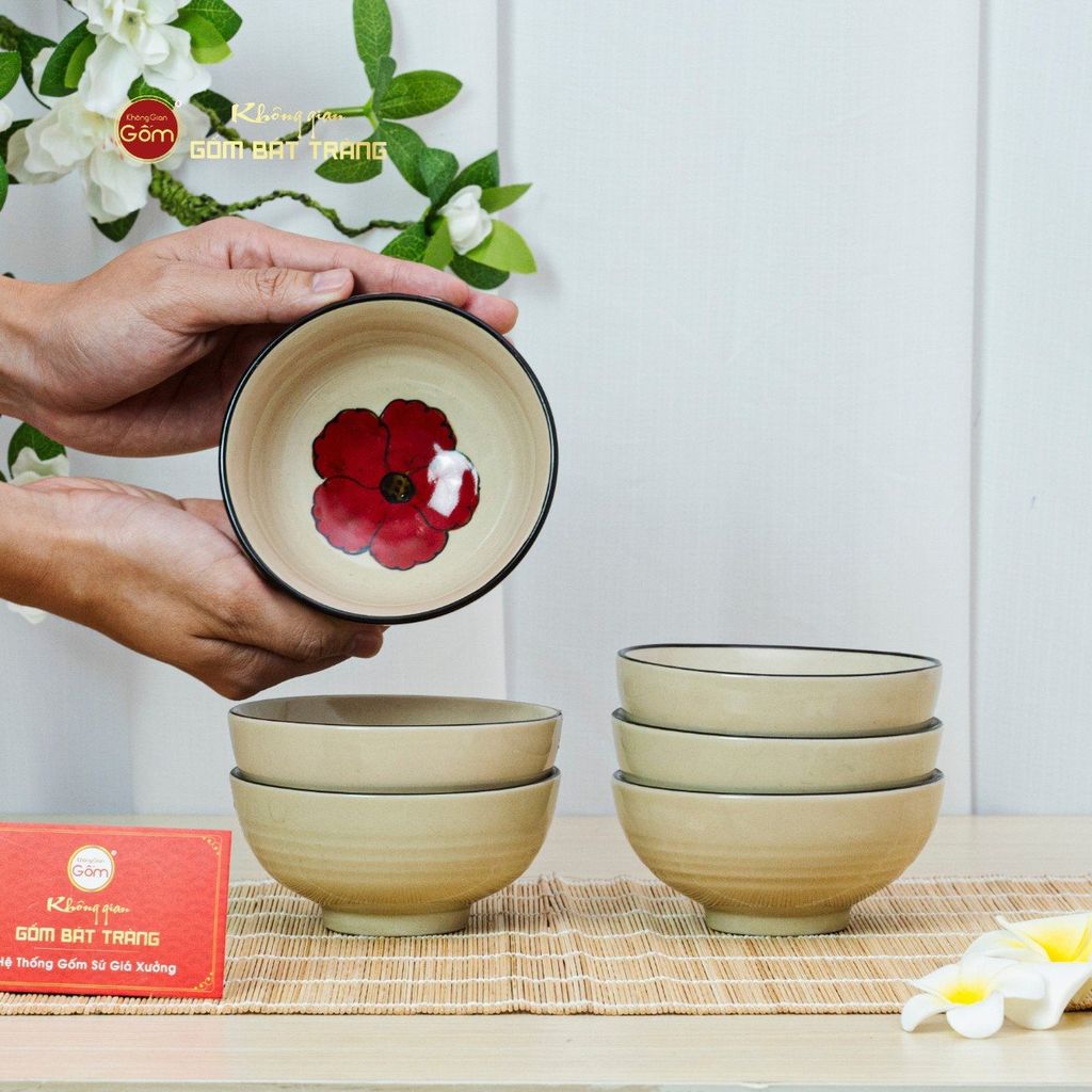 Bát Cơm Hoa Sứ Đỏ