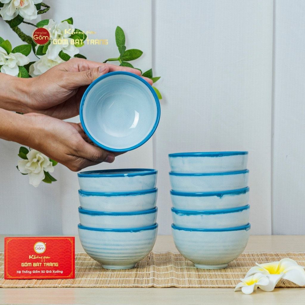 Bộ Bát Cơm Men Biển Xanh Cát Trắng