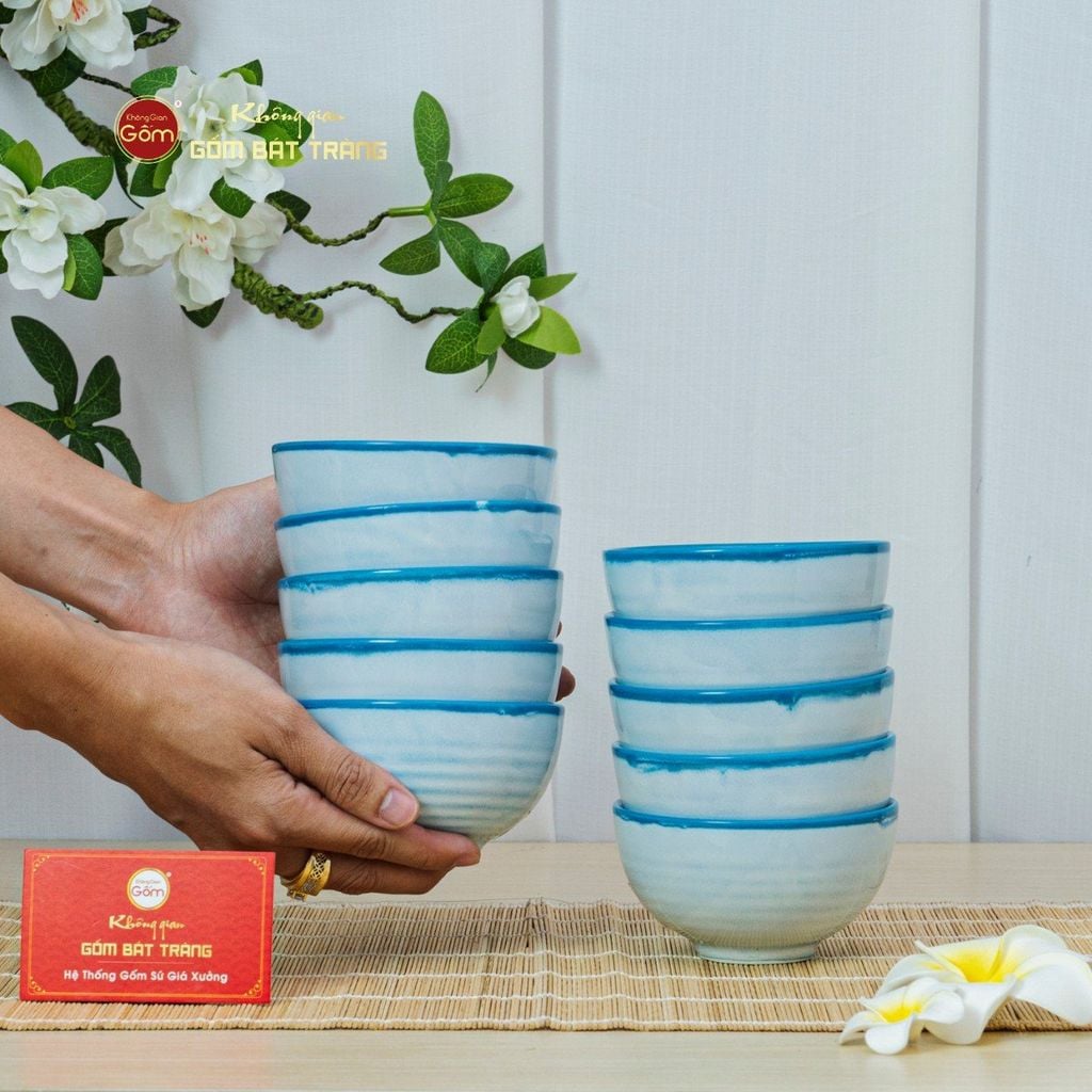 Bộ Bát Cơm Men Biển Xanh Cát Trắng