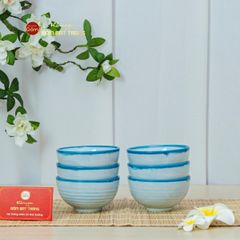Bộ Bát Đĩa Bát Tràng Men Biển Xanh Cát Trắng