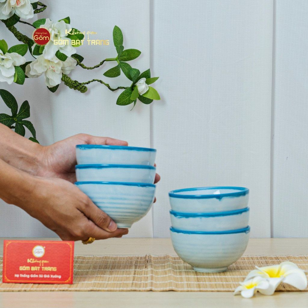 Bộ Bát Đĩa Bát Tràng Men Biển Xanh Cát Trắng