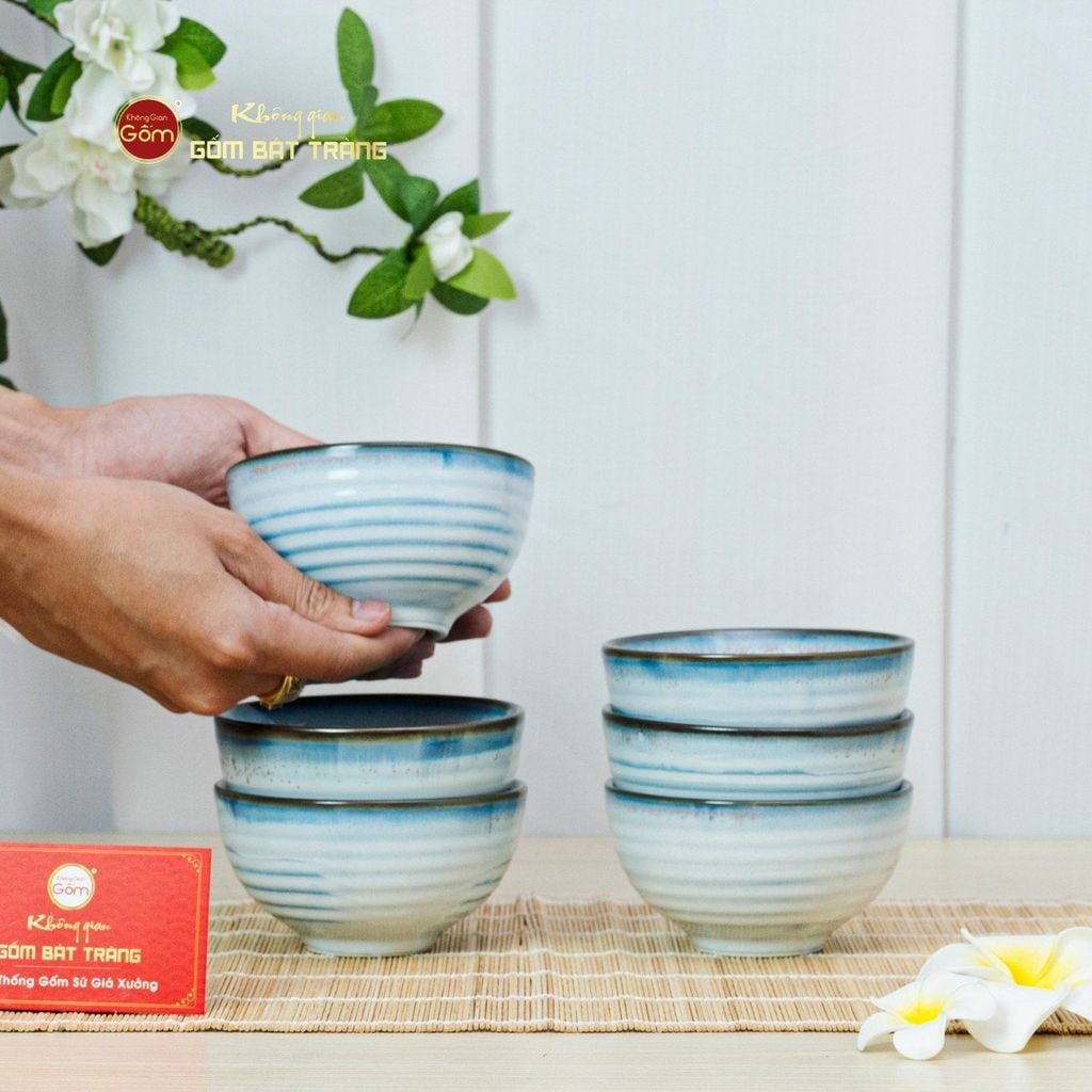 Bộ Bát Cơm Men Biển Xanh Kim Sa