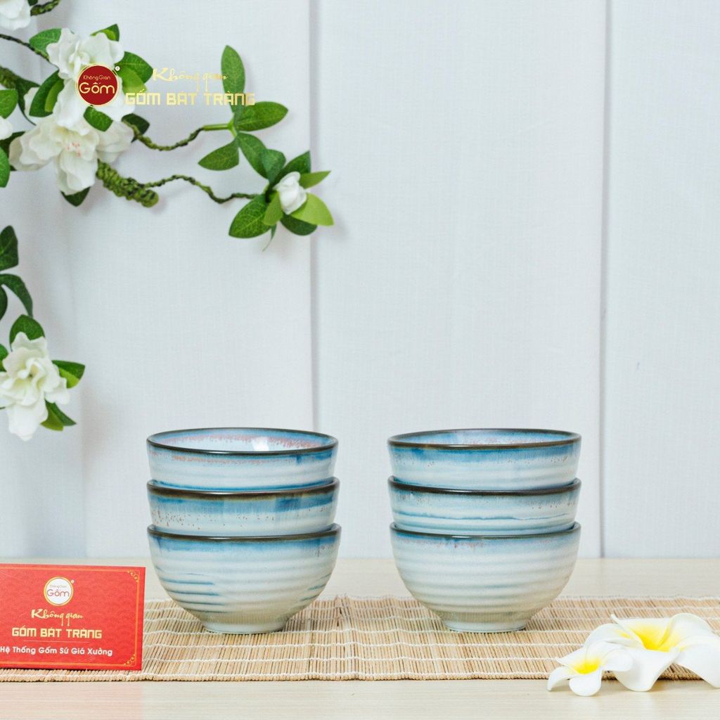 Bộ Bát Cơm Men Biển Xanh Kim Sa