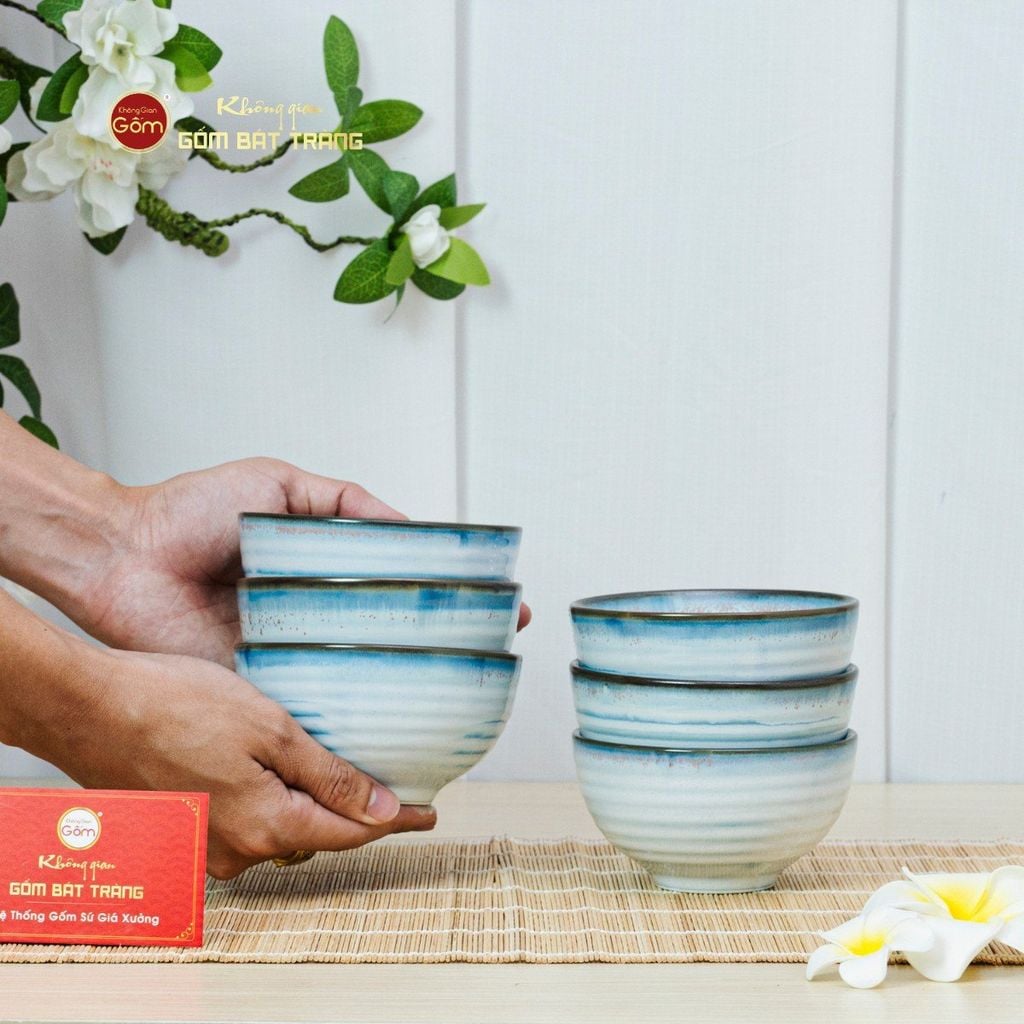 Bộ Bát Cơm Men Biển Xanh Kim Sa