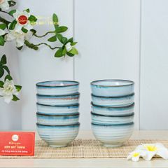 Bộ Bát Đĩa Bát Tràng Men Biển Xanh Kim Sa