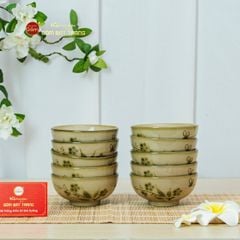 Bộ Bát Đĩa Bát Tràng Men Kem Đào Chuồn