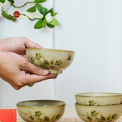 Bộ Bát Cơm Men Kem Hoa Đào Chuồn