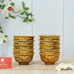 Bộ Bát Cơm Men Nâu Vân Hoa Cúc