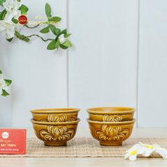 Bộ Bát Cơm Men Nâu Vân Hoa Cúc