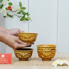 Bộ Bát Cơm Men Nâu Vân Hoa Cúc