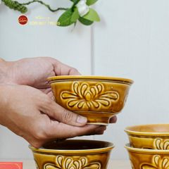 Bộ Bát Cơm Men Nâu Vân Hoa Cúc
