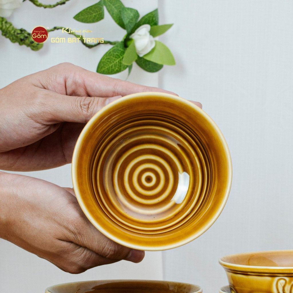 Bộ Bát Cơm Men Nâu Vân Hoa Cúc