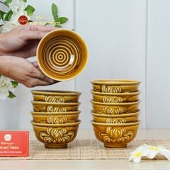 Bộ Bát Cơm Men Nâu Vân Hoa Cúc