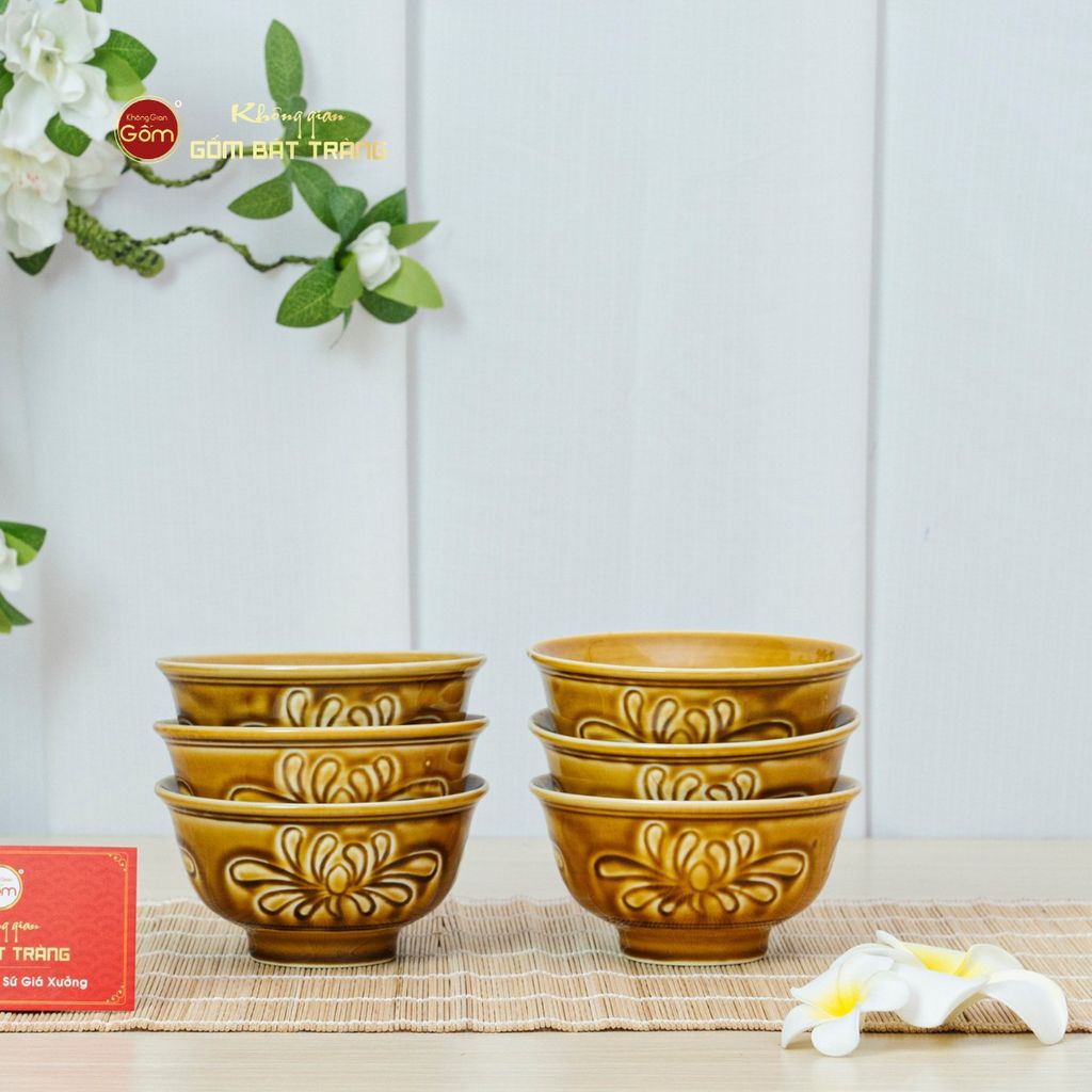 Bộ Bàn Ăn 6 Người (11 Món) Men Nâu Vân Hoa Cúc