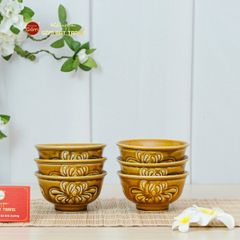 Bộ Bàn Ăn 6 Người (11 Món) Men Nâu Vân Hoa Cúc