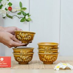 Bộ Bàn Ăn 6 Người (11 Món) Men Nâu Vân Hoa Cúc