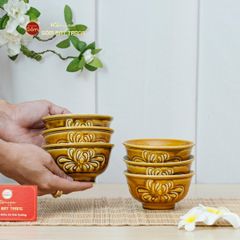 Bộ Bàn Ăn 6 Người (11 Món) Men Nâu Vân Hoa Cúc