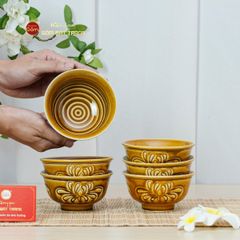 Bộ Bát Cơm Men Nâu Vân Hoa Cúc