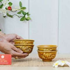 Bộ Bàn Ăn 4 Người (9 Món) Men Nâu Vân Hoa Cúc