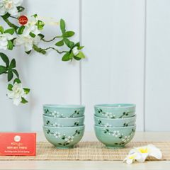 Bộ Bát Cơm Men Ngọc Hoa Đào Trắng