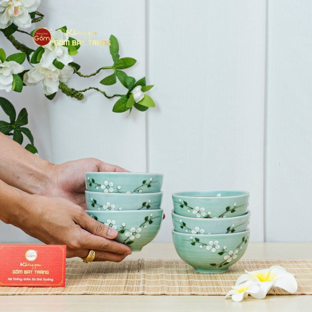 Bộ Bát Cơm Men Ngọc Hoa Đào Trắng