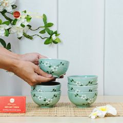 Bộ Bàn Ăn 6 Người (12 món) Men Ngọc Hoa Đào Trắng