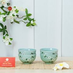 Bộ Bát Cơm Men Ngọc Hoa Đào Trắng