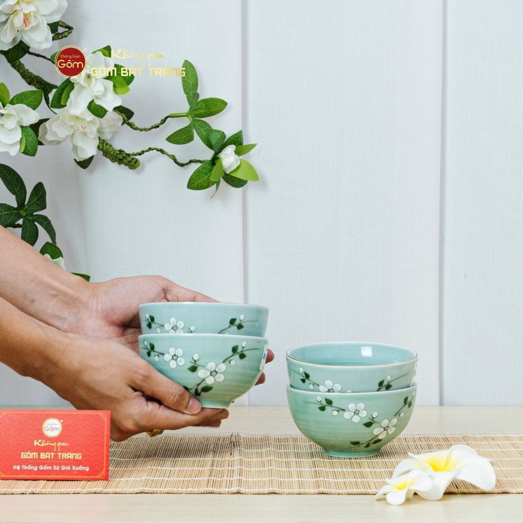 Bộ Bát Cơm Men Ngọc Hoa Đào Trắng