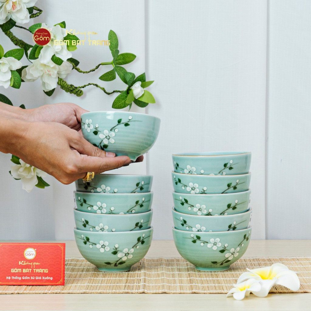Bát Cơm Men Ngọc Hoa Đào Trắng