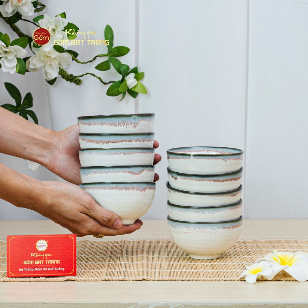 Bộ Bát Đĩa Bát Tràng Men Ngọc Trai