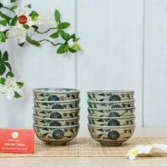 Bộ Bàn Ăn 10 Người (23 món) Men Rạn Vẽ Cúc Đen