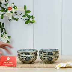 Bộ Bát Cơm Men Rạn Vẽ Cúc Đen