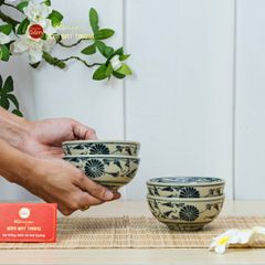 Bộ Bàn Ăn 4 Người (10 món) Men Rạn Vẽ Cúc Đen