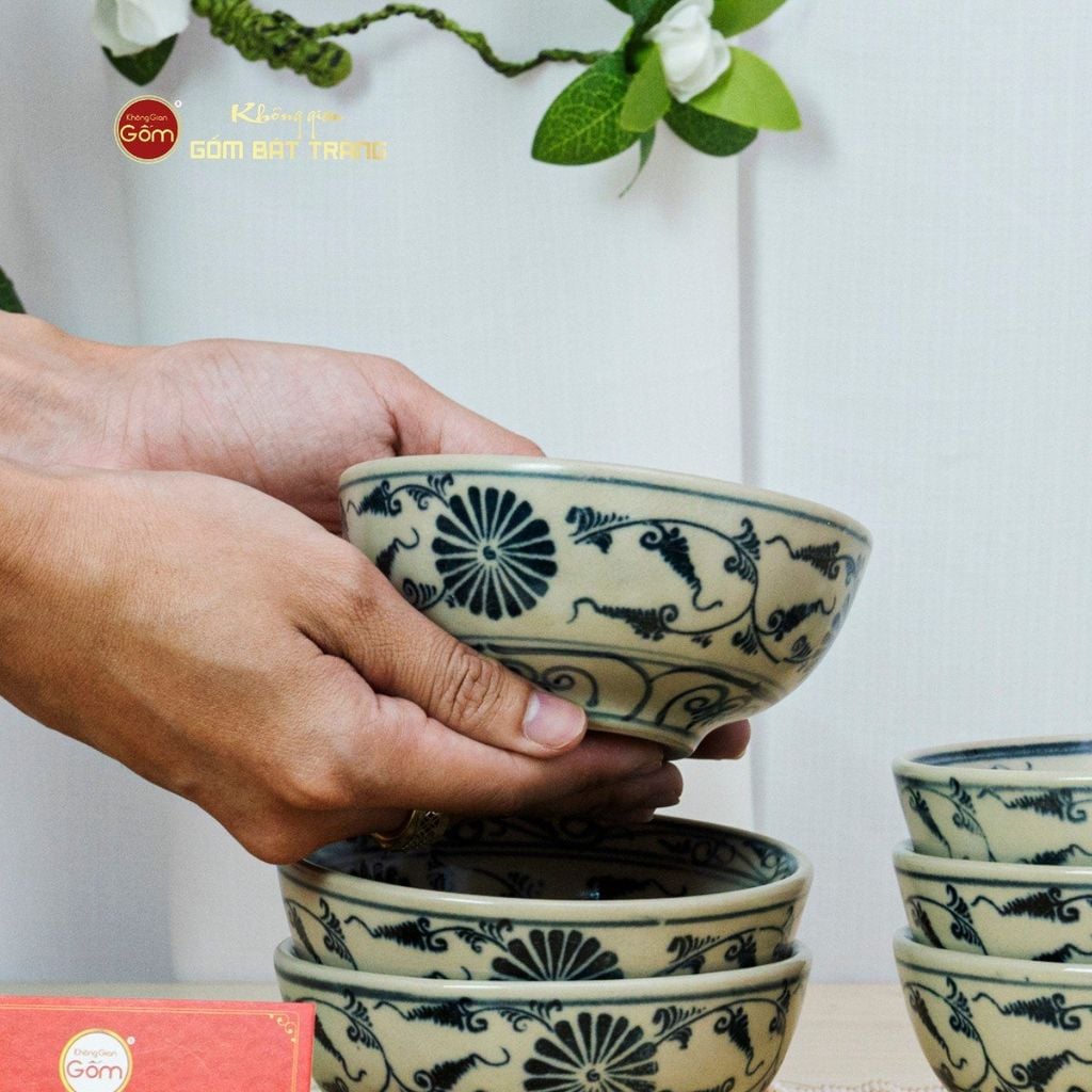 Bộ Bàn Ăn 4 Người (10 món) Men Rạn Vẽ Cúc Đen