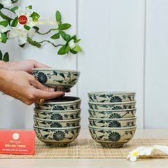 Bộ Bàn Ăn 10 Người (23 món) Men Rạn Vẽ Cúc Đen