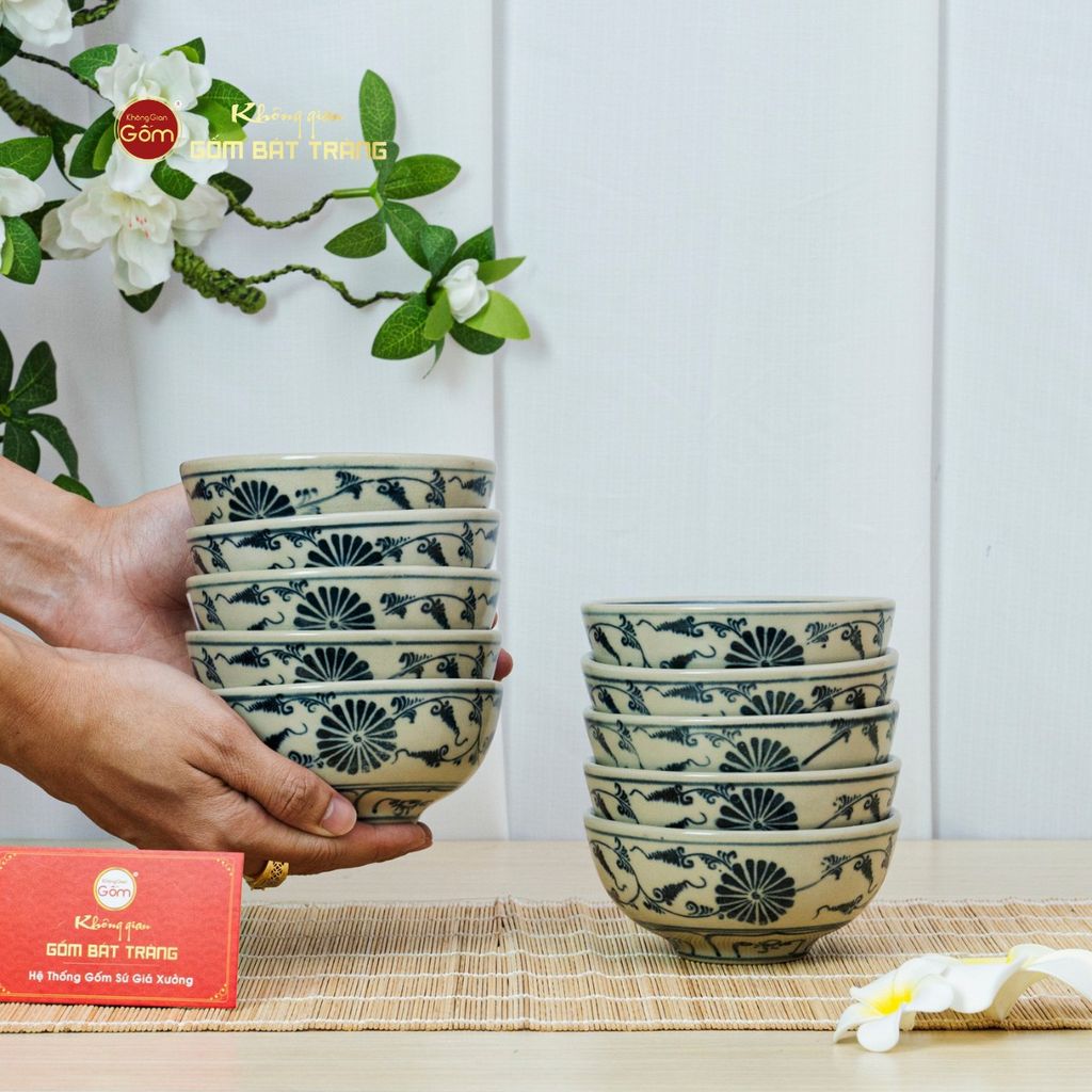 Bát Cơm Men Rạn Vẽ Cúc Đen