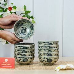 Bộ Bàn Ăn 10 Người (23 món) Men Rạn Vẽ Cúc Đen