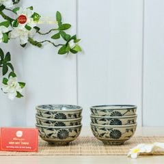 Bộ Bàn Ăn 6 Người (12 món) Men Rạn Vẽ Cúc Đen