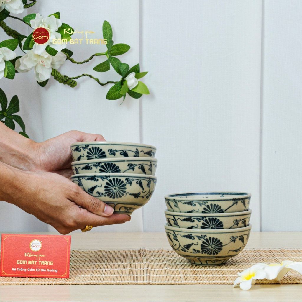 Bộ Bát Cơm Men Rạn Vẽ Cúc Đen
