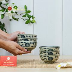Bộ Bát Cơm Men Rạn Vẽ Cúc Đen