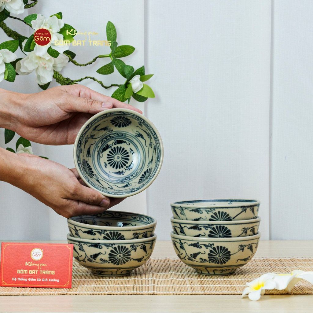 Bộ Bát Cơm Men Rạn Vẽ Cúc Đen