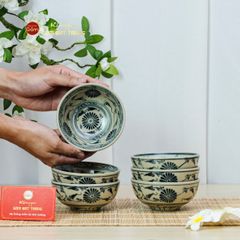 Bộ Bát Cơm Men Rạn Vẽ Cúc Đen