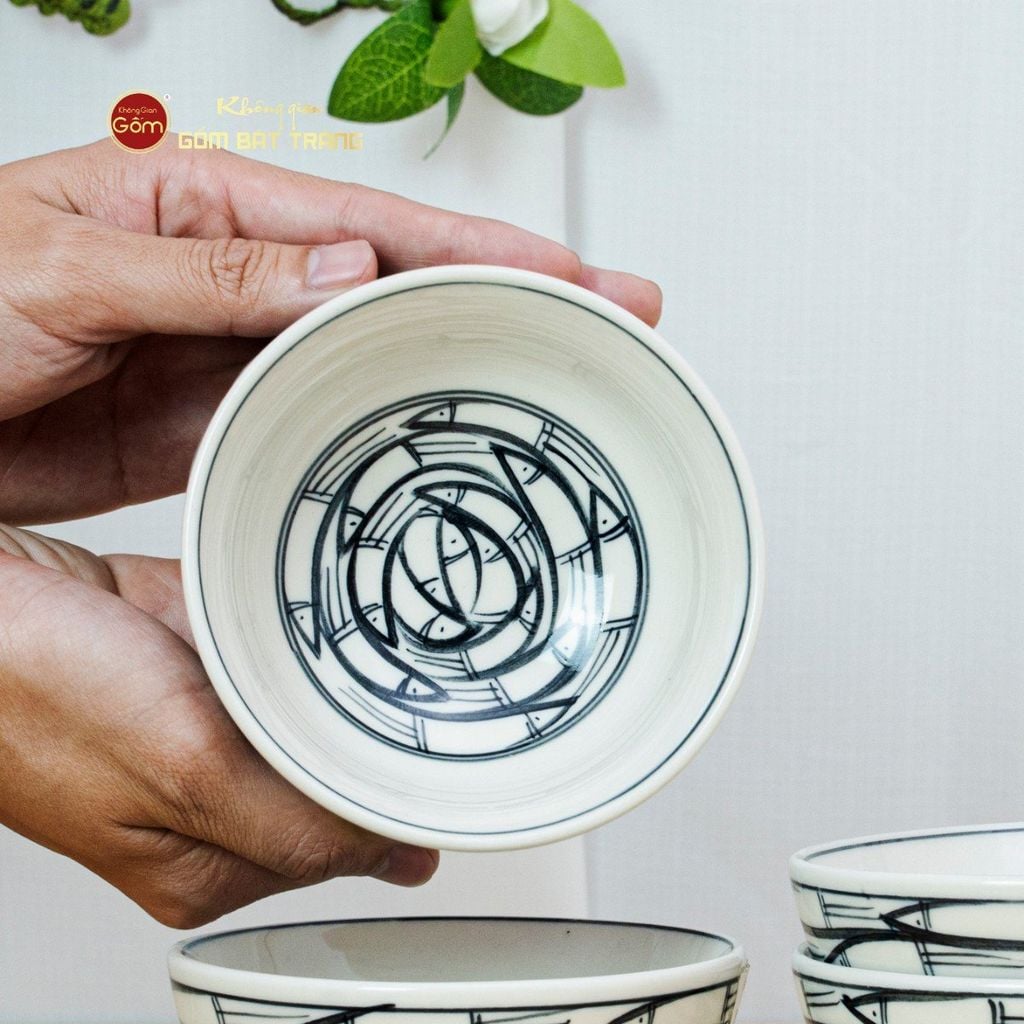 Bộ Bàn Ăn 10 Người (22 món) Men Trắng Vẽ Cá Đàn