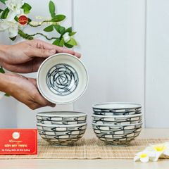 Bộ Bát Cơm Men Trắng Vẽ Cá Đàn